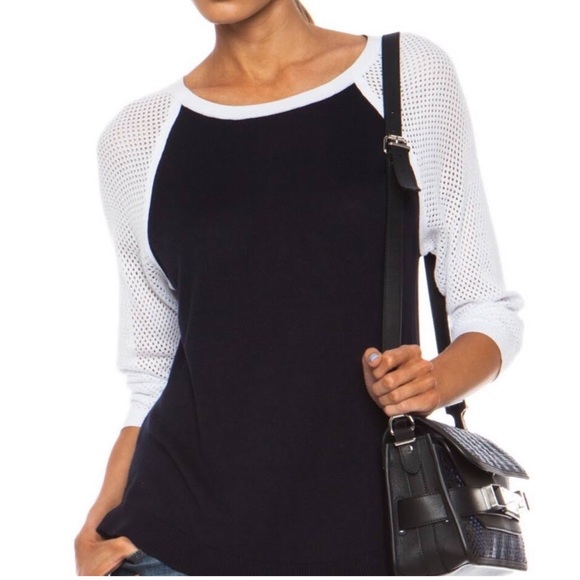 Rag & Bone Jeans Lexie Colorblock Raglan Knit Pullover, dark navy/white, S - Picture 1 of 10